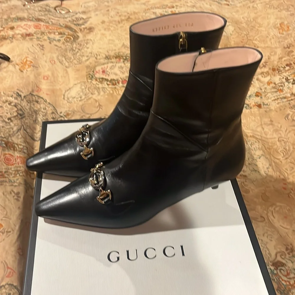 Gucci Kitten heel ankle boots Black womens 41-1/2 almost new!!!! authentic - Picture 10 of 10